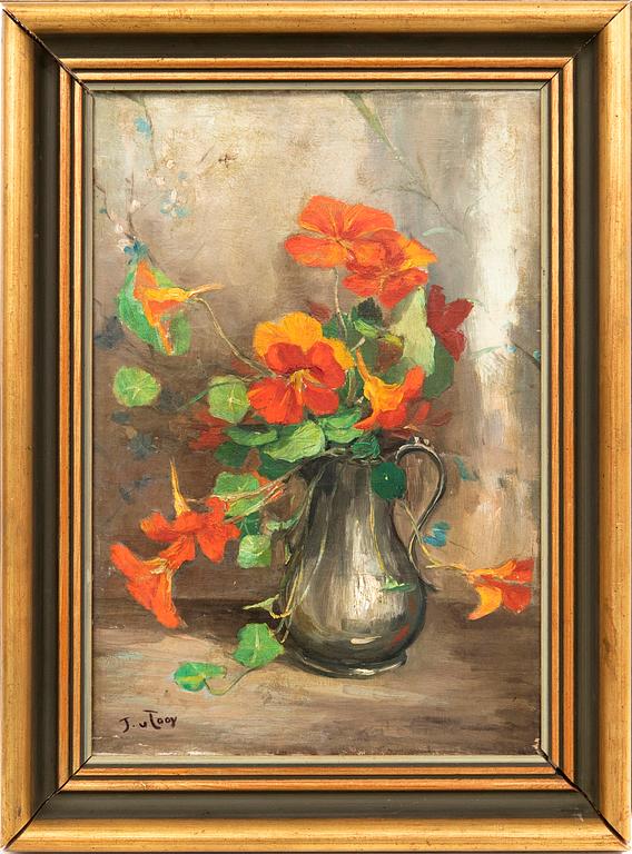 Jacobus van Looy, still life with nasturtium.