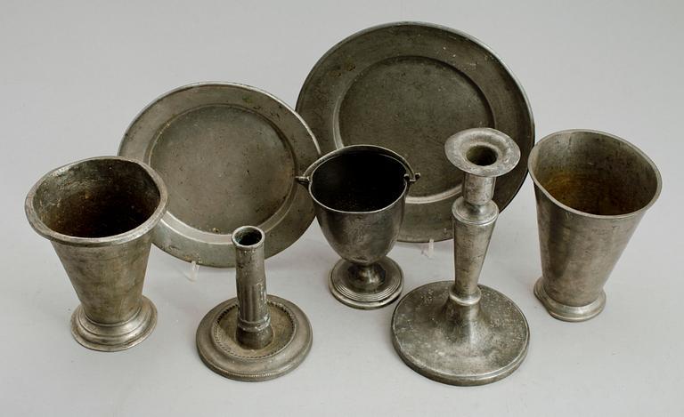 SAMLING TENNFÖREMÅL, 6 delar, 1800-tal, bla Johan Petter Fagerström, Kalmar 1791-1837.