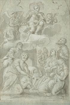 ITALIENSK SKOLA 1600/1700-TAL, Tuschlavering, sign PB.