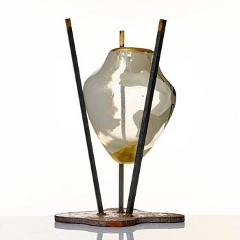 Reino Björk, a "painted graal" glass sculpture/vase from the "New Eden series", New York Experimental Glass Workshop, USA 1990's.