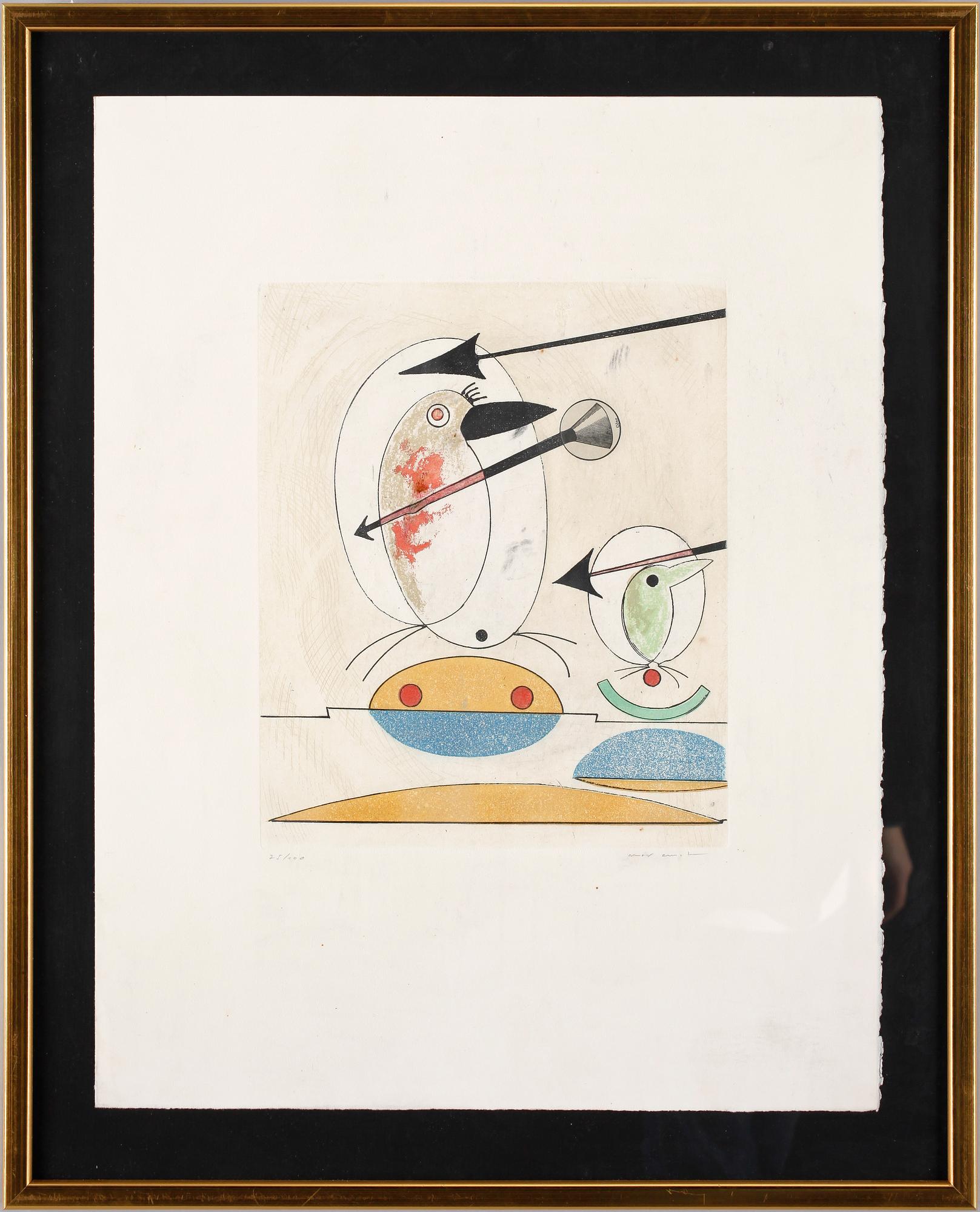 MAX ERNST, färgakvatint med kollage, sign o numr 75/100, 1975.