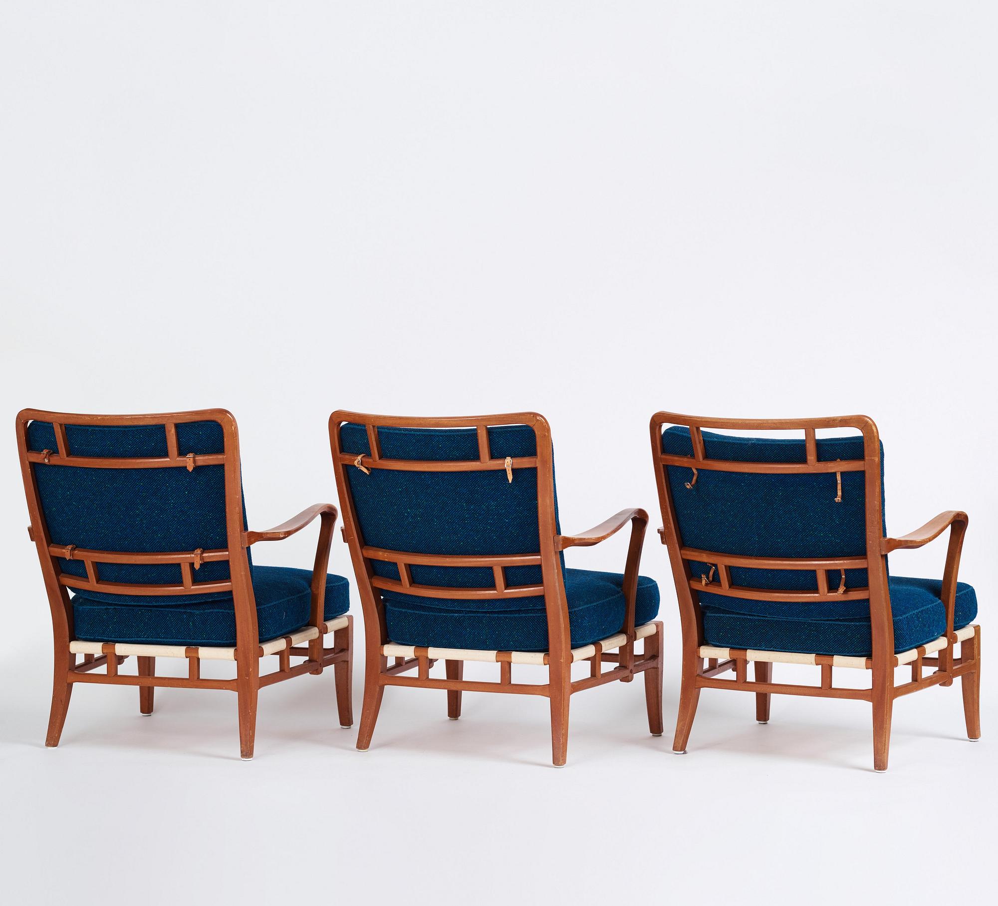Carl-Axel Acking, a set of 3 easy chairs, "NK Hantverk" Nordiska Kompaniet, 1940s. Provenance Carl Axel Acking.