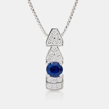 1157. A 1.43ct sapphire and brilliant-cut diamond necklace.