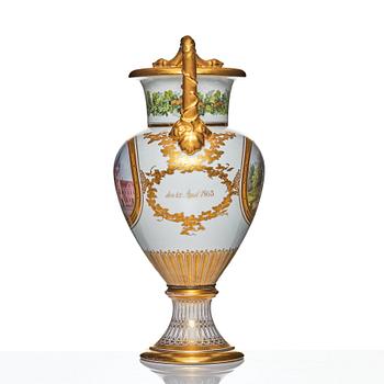 Bing & Grøndahl, a painted and gilt porcelain urn, Denmark, 1860's.