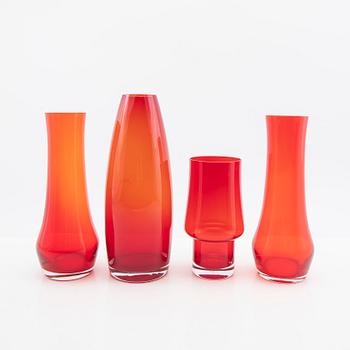 Tamara Aladin, Vases, 4 pcs, glass, Riihimäen Lasi, Finland, 1960s/70s.