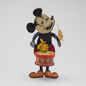 A tinplate Mickey Mouse drummer probably by Nifty, Germany, 1930s.