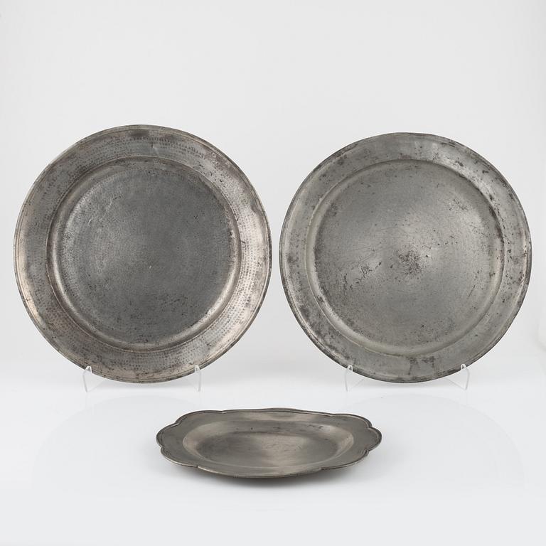 Three pewter dishes, Sweden, 18th/19th century.