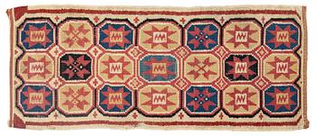 324. A carrige cushion, flat weave, c. 100 x 43 cm, Scania, 1790-1810.