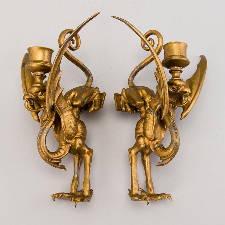 A PAIR OF WALL SCONES, bronzed metal, Russia late 19th century.