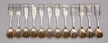 KAFFESKEDAR, 12 st, silver, C O Persson AB, Haparanda.Tot vikt ca 146 g.