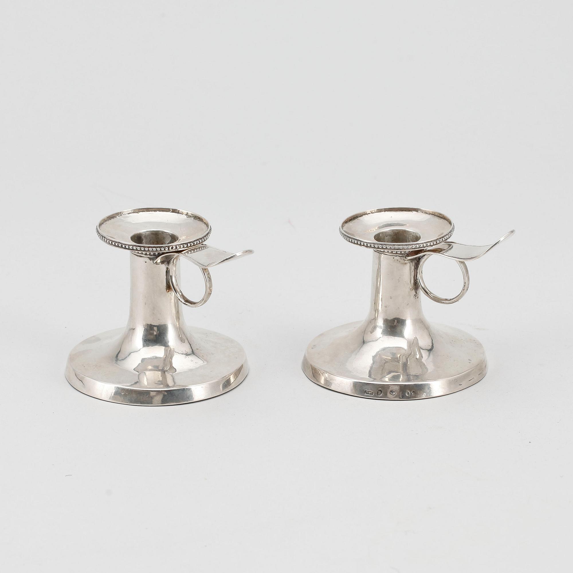 NATTLJUSSTAKAR, ett par, silver, otydlig mästarstämpel, Stockholm 1796.
