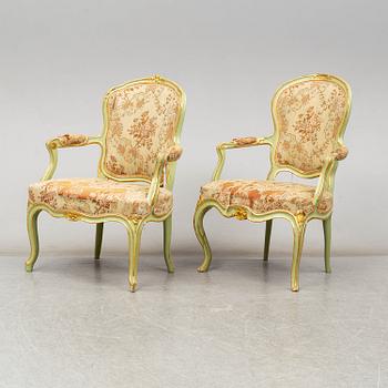 A pair of Swedish Rococo armchairs, second half of the 18th century.