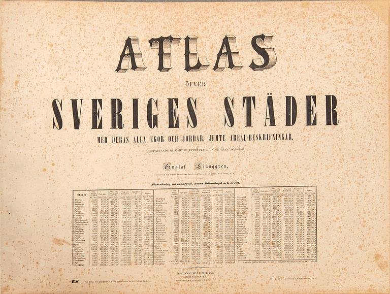 GUSTAF LJUNGGREN, Atlas öfver Sveriges städer..."  Högbergska Boktryckeriet, Stockholm 1862.