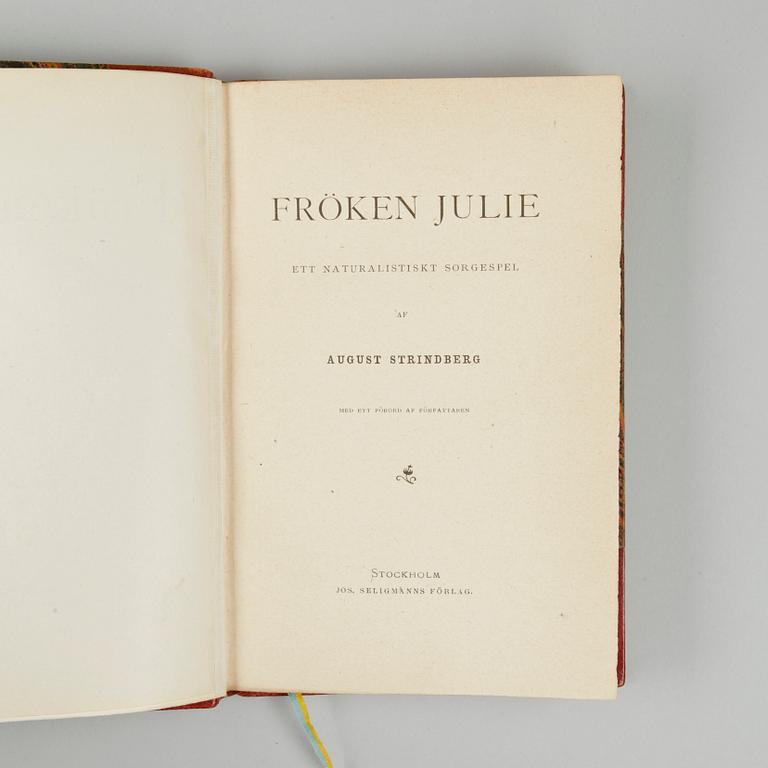 BOK, 2 exemplar, "Fröken julie" av August Strindberg, Stockholm 1888.