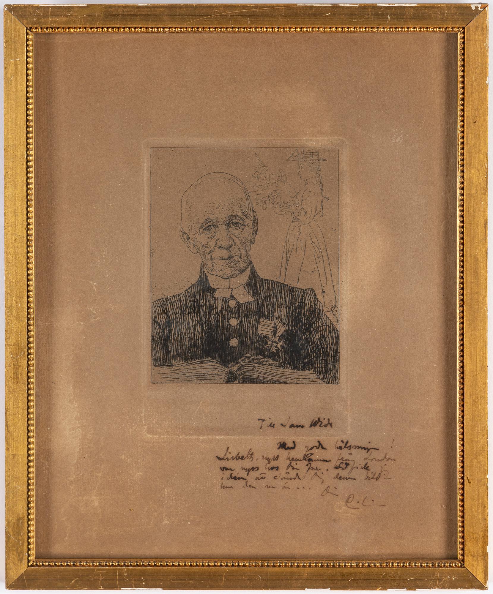 CARL LARSSON, etching, signed C.L. with dedication. "Dean C.F. Pettersson". State 1. Executed 1908.