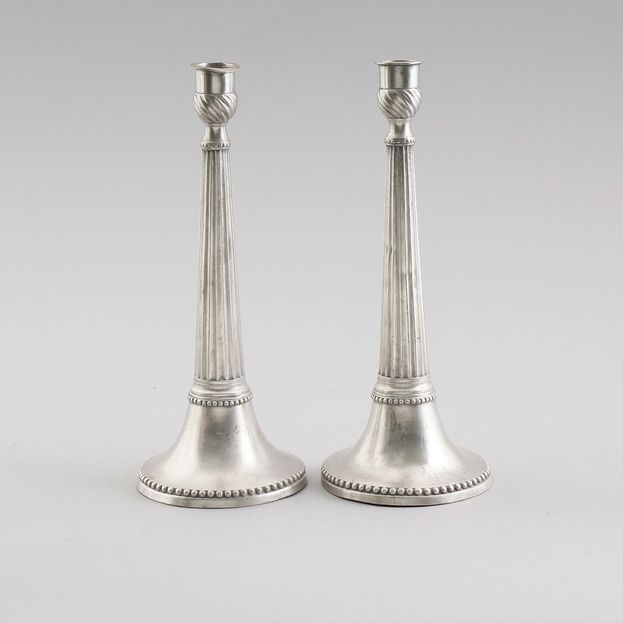 LJUSSTAKAR, 1 par, tenn,  Eric Pettersson Krietz, Stockholm 1801.