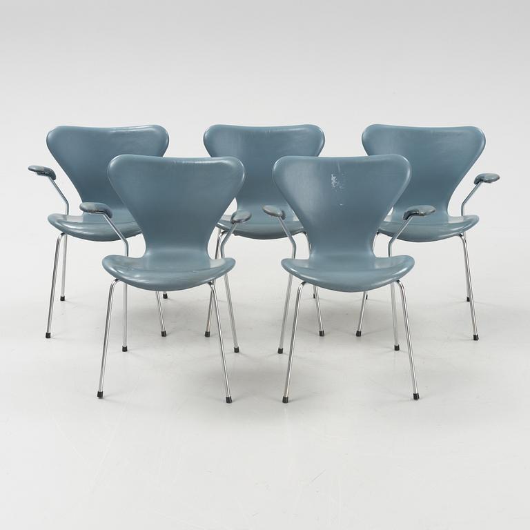 Arne Jacobsen, karmstolar, 5 st, "Sjuan", Fritz Hansen, Danmark, 1980-tal.