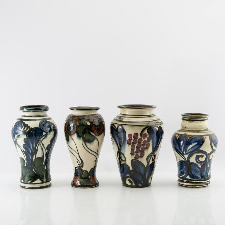 Vases 4 pcs blue Danico Denmark 1910s/20s glazed ceramic.