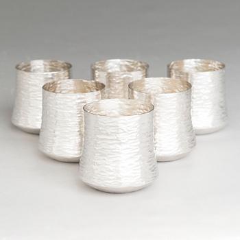 TAPIO WIRKKALA, A set of six silver beakers, marked TW, Kultakeskus, Hämeenlinna, Finland 1975-76.