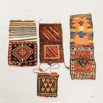Bags Korhjin 4 pcs Kurdistan/Quchan, Kashgai, Shiraz/Darb, Lori semantika/antique.