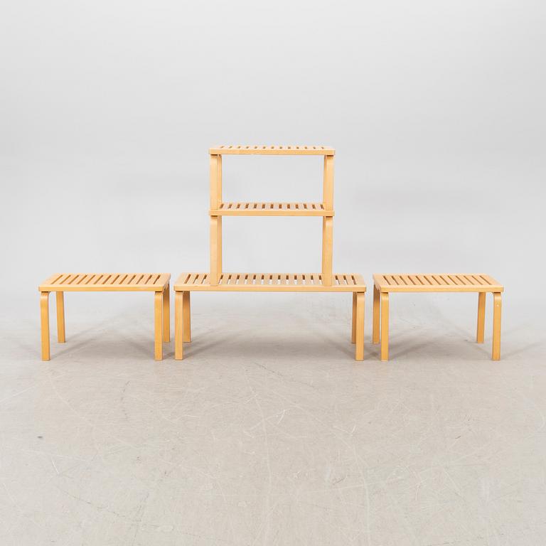 Alvar Aalto, a set of five birch benches model no 153 and 153B.