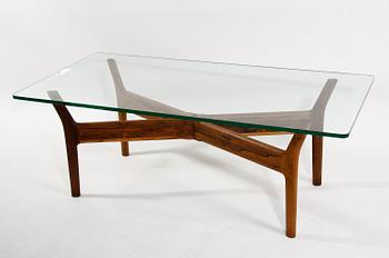 SOFFBORD, glas och teak. 1950/60-tal.