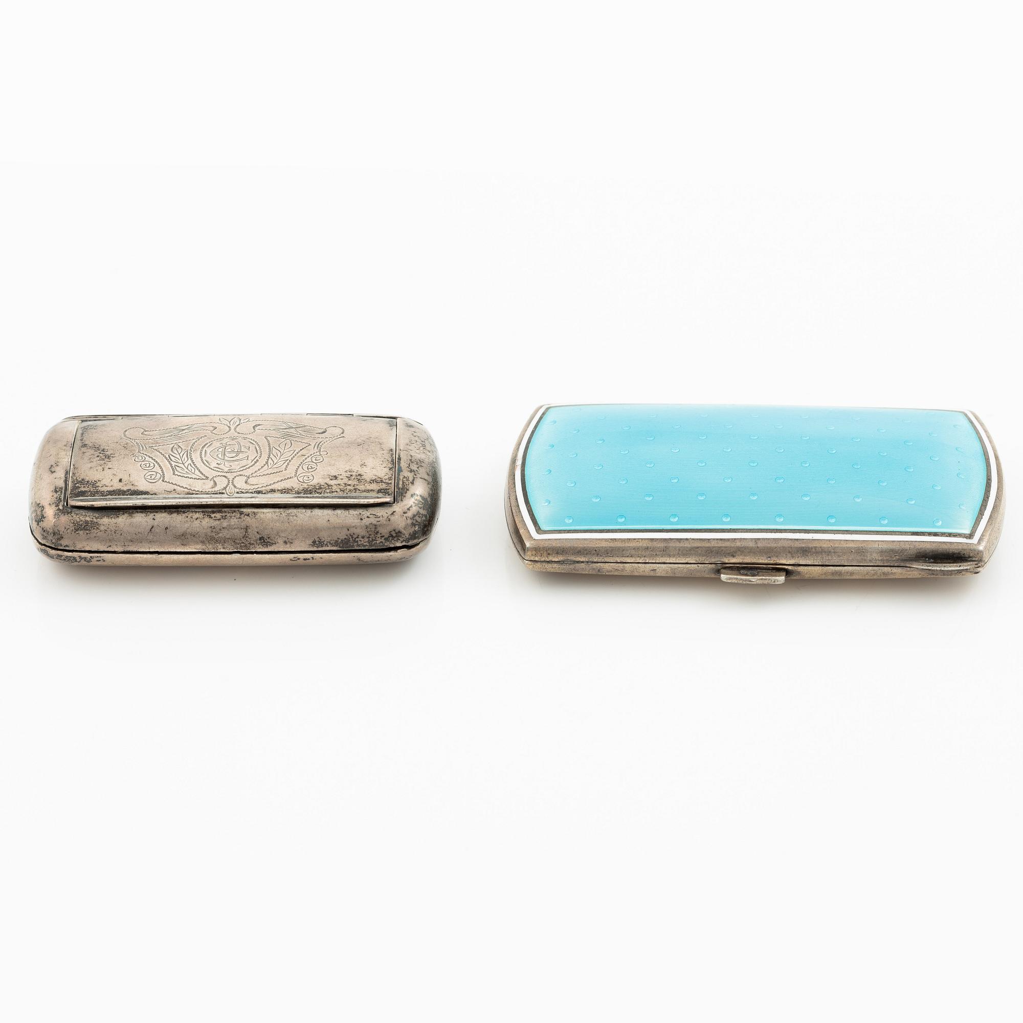 Boxes, 2 pcs, silver, as well as silver and enamel, 20th century.