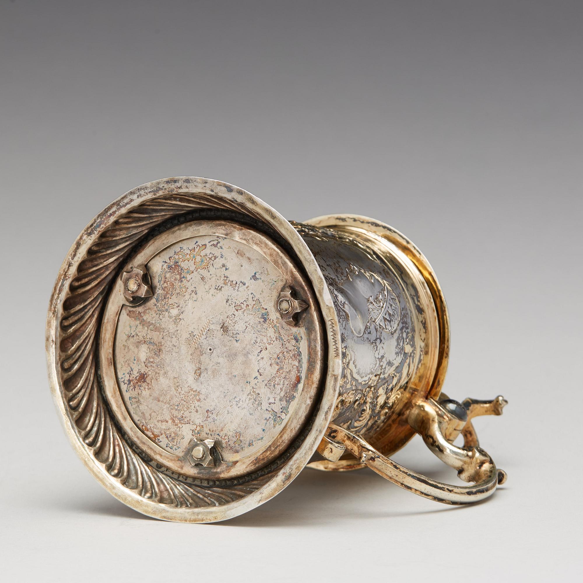 Simon Wickert, dryckeskanna, silver, Augsburg (verksam 1691-1708). Barock.