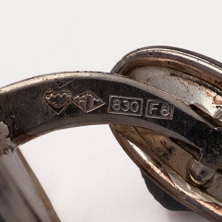 Cufflinks, 2 pairs, silver, copper ore. Tillander, Helsinki, 1971 and 1983.