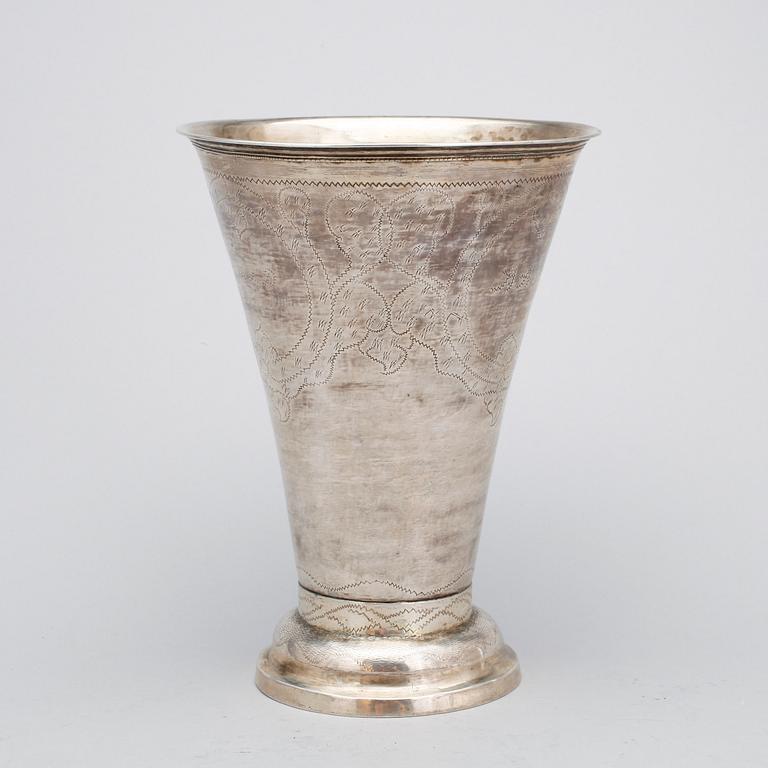 BÄGARE, silver, Carl Fredrik Seseman, Arboga 1788. Vikt ca 394 gram.