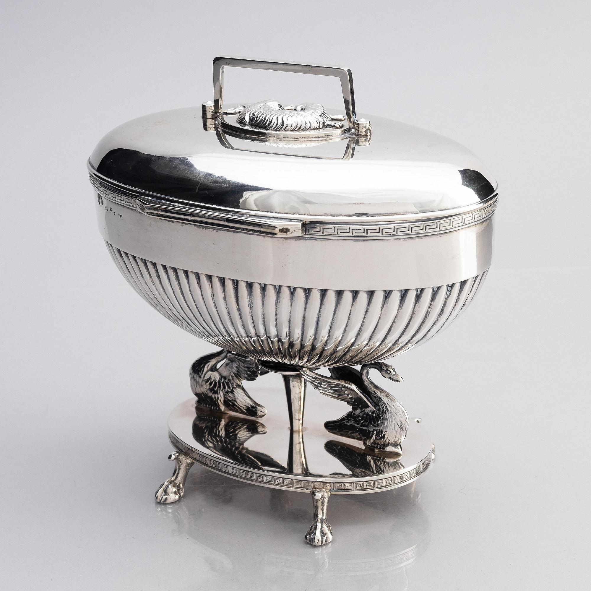 A Swedish 19th century silver sugar-casket, mark of Adolf Zethelius, Stockholm 1815.