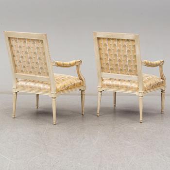 A pair of late 18th century Louis XVI armchairs.