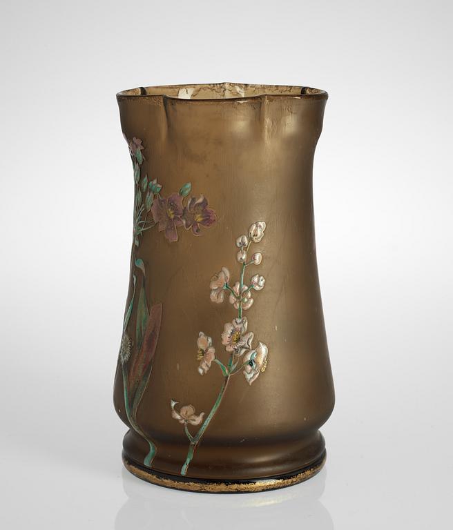 A Burgun & Schverer Art Nouveau enamelled cameo glass vase, Meisenthal circa 1901.