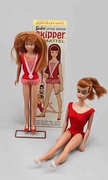 BARBIEDOCKOR med TILLBEHÖR, 4 st, Mattel, 1950-60-tal.