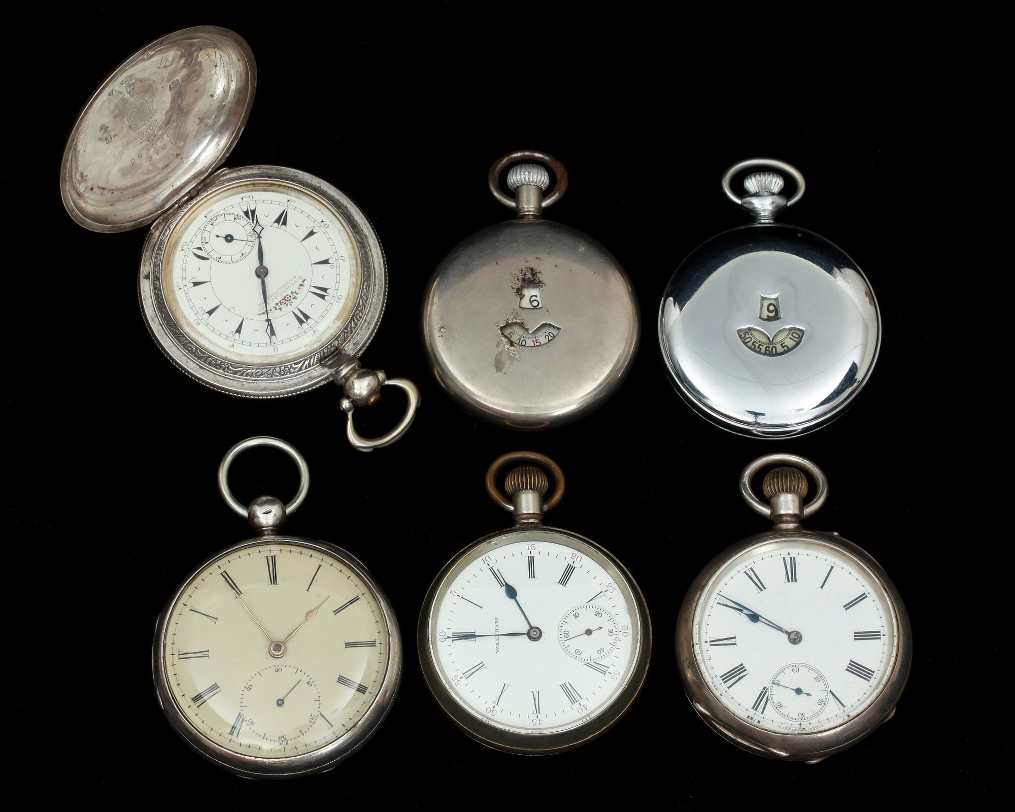 HERRFICKUR, 6 st, bl a silver, omkring år 1900.