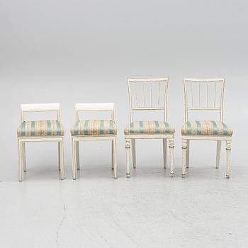 Chairs, a pair, and stools/tabourets, a pair, early 19th century.