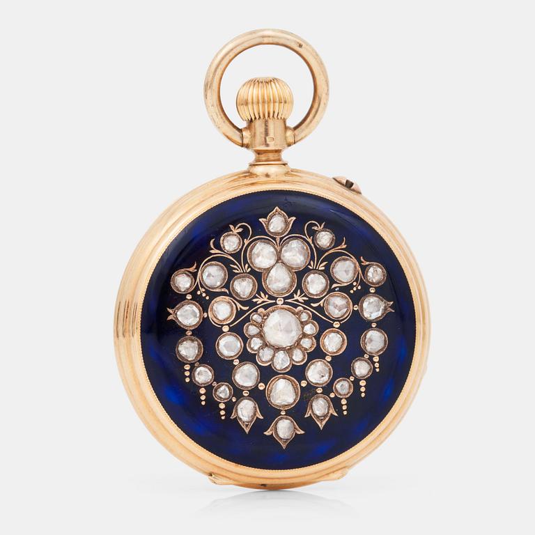 A diamond and enamel pocket watch.