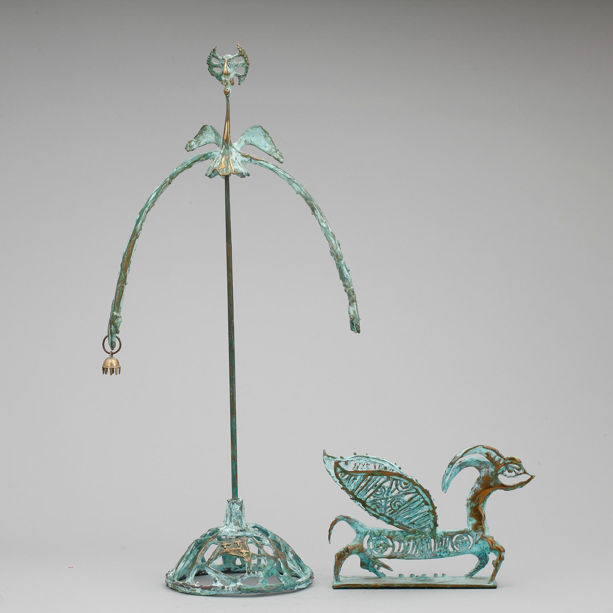 SKULPTUR, 2 st, brons, okänd konstnär, signerad o daterad 2000 resp 99.