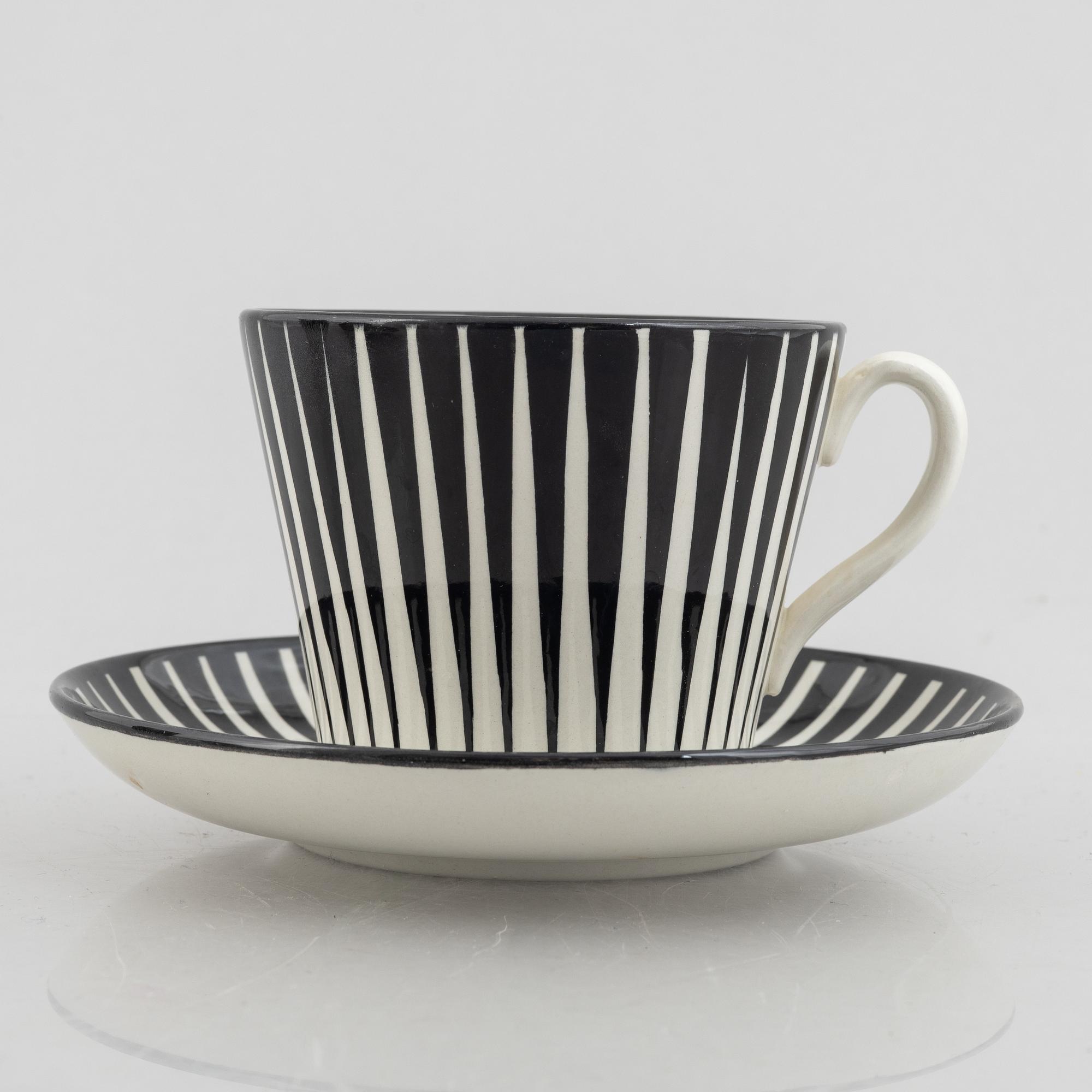 Eugen Trost, six "Zebra" creamware teacups with saucers, Gefle, Sweden, 1950's.