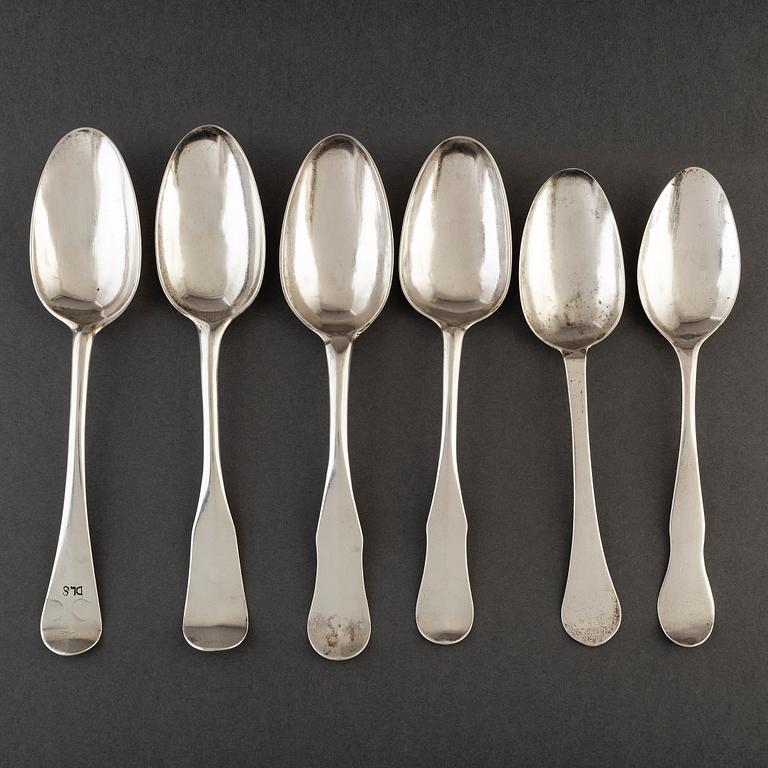 6 silver spoons from Västerås. Late 18th and eraly 19th century.