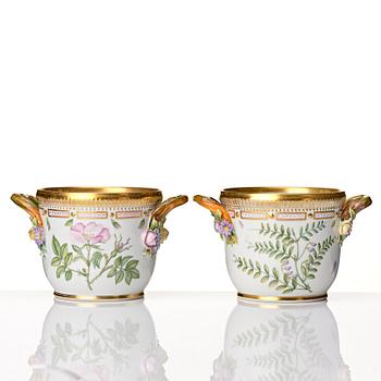 A pair of Royal Copenhagen 'Flora Danica' flower pots/wine coolers, Denmark, 20th Century.