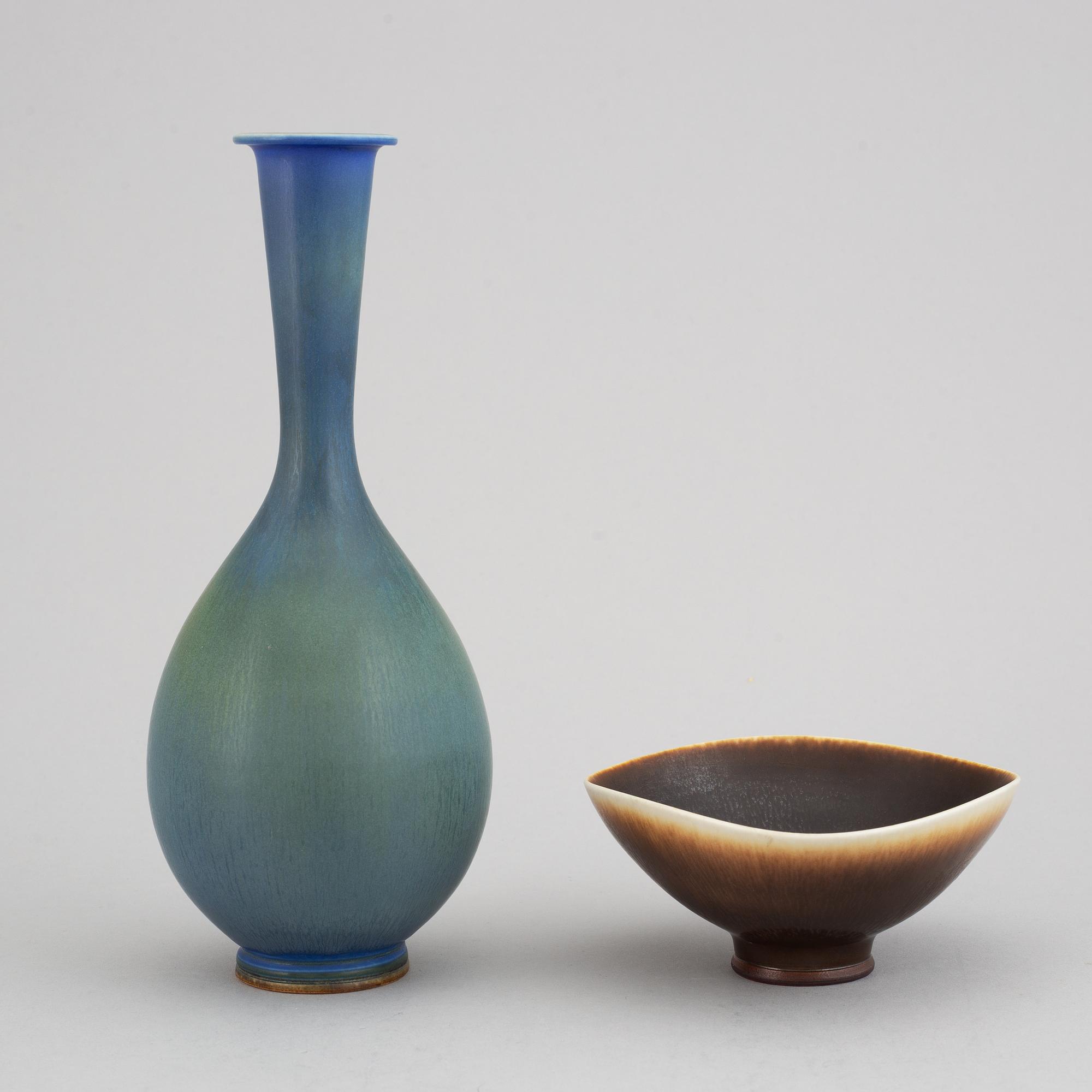 Berndt Friberg, a stoneware vase and bowl, Gustavsberg Studio, signed.