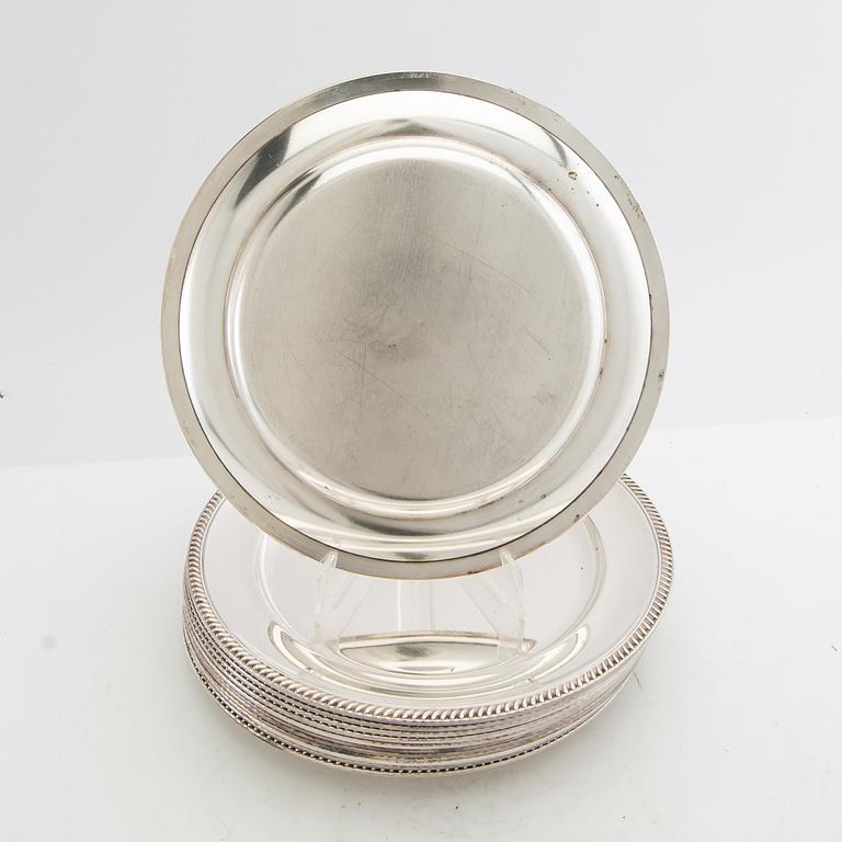 Dinner plates 12 pcs GAB silverplate mid-20th century.