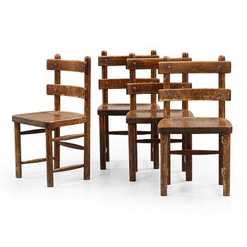 Axel Einar Hjorth, A set of four Axel Einar Hjorth stained and lacquered 'Sandhamn' pine chairs, Nordiska Kompaniet, Sweden post 1929.