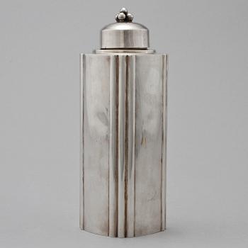 SHAKER samt GLAS, 6 st, nysilver, Tesi, 1900-talets andra kvartal.