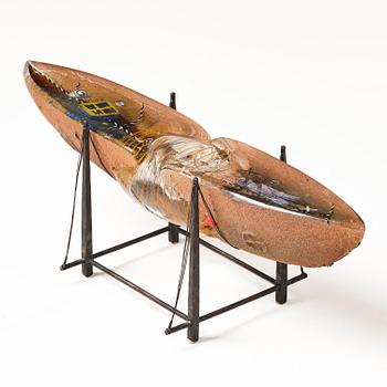 Bertil Vallien, a unique sand cast glass sculpture of a boat, Kosta Boda, Sweden, 1980s.