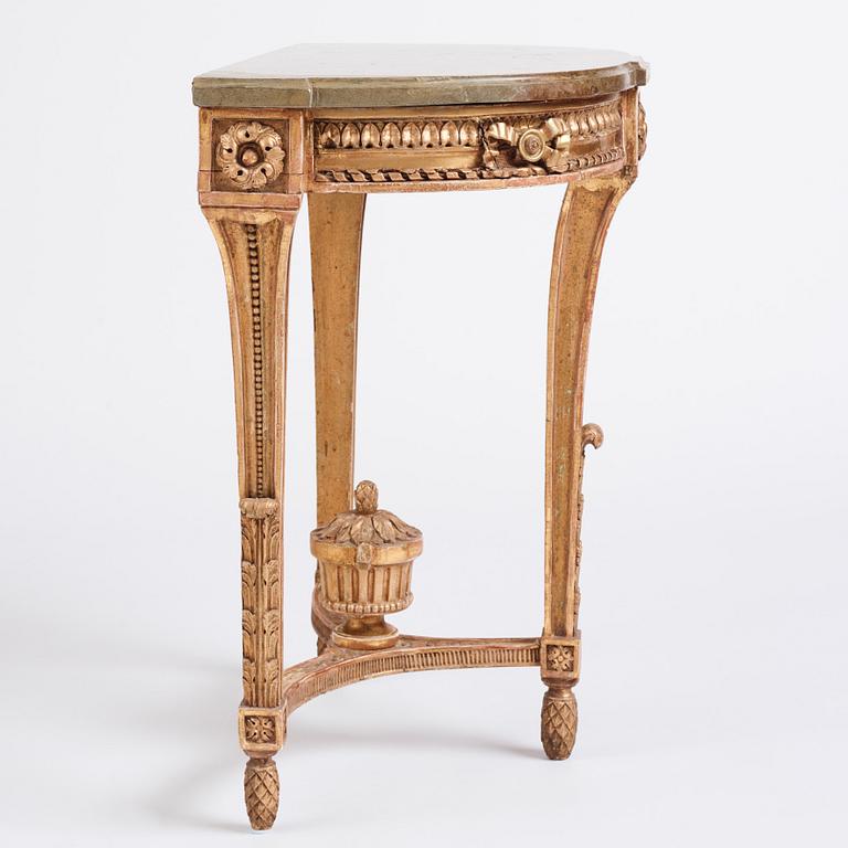 A Gustavian giltwood console table, late 18th century.