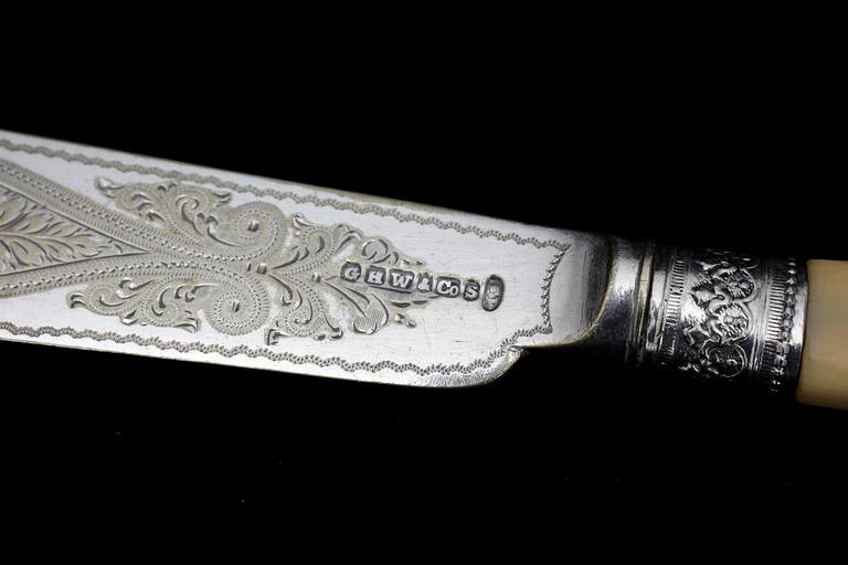 FISKBESTICK, 14 delar, pläter, England. Tidigt 1900-tal.
