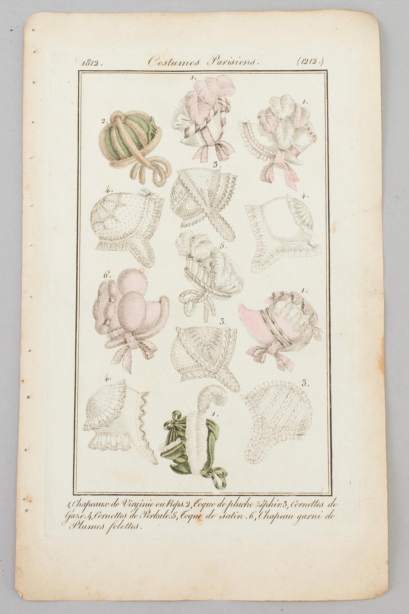 A SET OF 22 HAND COLOURED FASHION ILLUSTRATIONS, early 19th century.