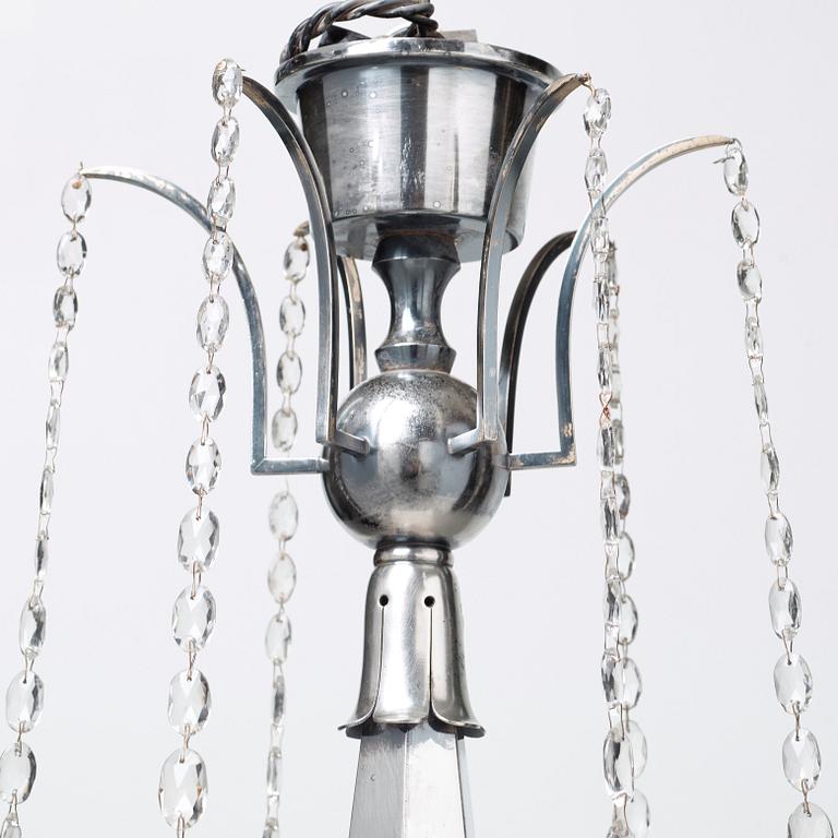 An Elis Bergh silver plated Swedish Grace chandelier, C.G. Hallberg, Stockholm 1920's.